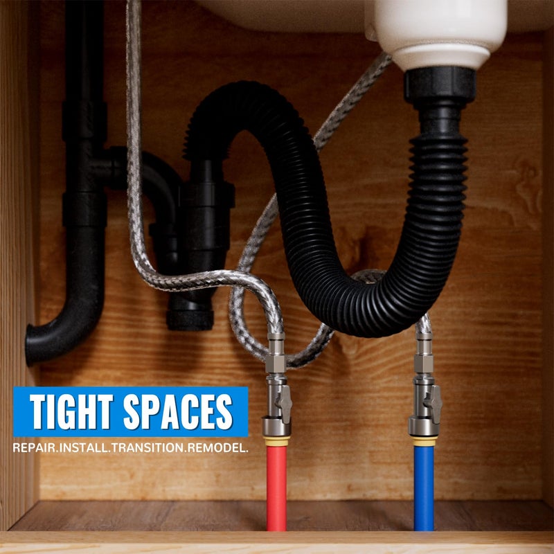 SUNGATOR Straight Stop Valve, 2-Pack SUNGATOR Straight Water Shut Off Valve 1/2 x 3/8 Inch Compression, Toilet Water Shutoff, 1/4 Turn, No Lead Brass Push-to-Connect Plumbing Fittings for PEX Pipe, Copper,CPVC - Image 4